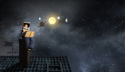Wall Mural - Dreaming of becoming a spaceman . Mixed media
