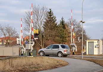 Wall Mural - car and railways cross