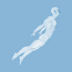 Wall Mural - hovering in air. man floating in the air. 3d model of man.