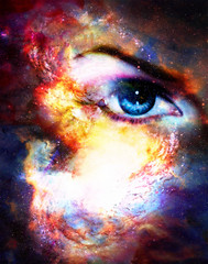 Aufkleber - Woman eye in cosmic background. Painting and graphic design.