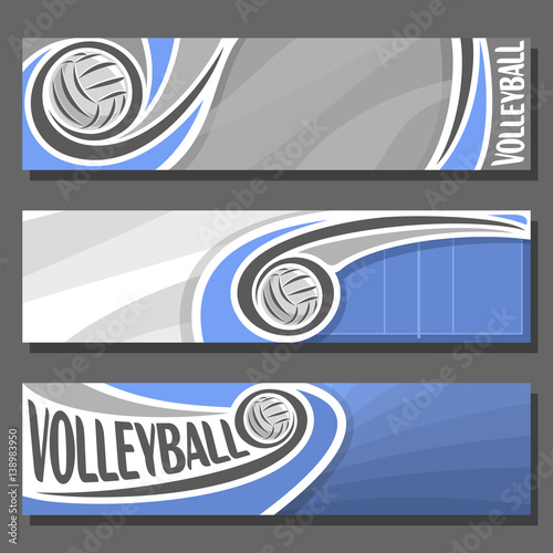 Vector Set Horizontal Banners For Volleyball 3 Cartoon Covers For Title Text On Volleyball Theme Blue Sporting Court With Fly Ball Abstract Simple Headers Banner For Inscriptions On Grey Background Buy