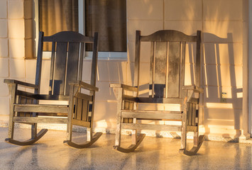 The rocking chair on the porch of the house