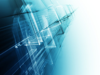 Poster - Abstract background element. Fractal graphics series. Three-dimensional composition of intersecting grids. Information technology concept. Blue toned image.