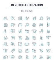 Vector Graphic Set.Icons In Flat, Contour,thin, Minimal And Linear Design. In Vitro Fertilization. Simple Isolated Icons.Concept Illustration For Web Site App.Sign,symbol,element.