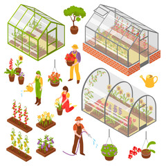 Sticker - Isometric 3d Greenhouse Icon Set