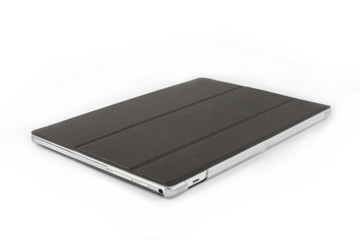 black tablet case isolated on white background closeup