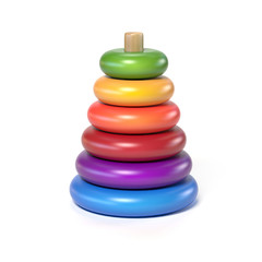 Poster - wooden pyramid children's toy made of colorful rings 3d rendering