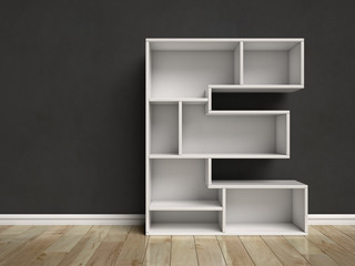 Wall Mural - Letter E shaped shelves 3d rendering