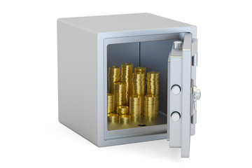 Poster - Safe Box With Golden Coins, 3D rendering