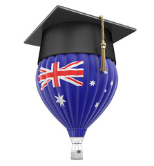 Poster - Hot Air Balloon with Australian Flag and Graduation cap. Image with clipping path