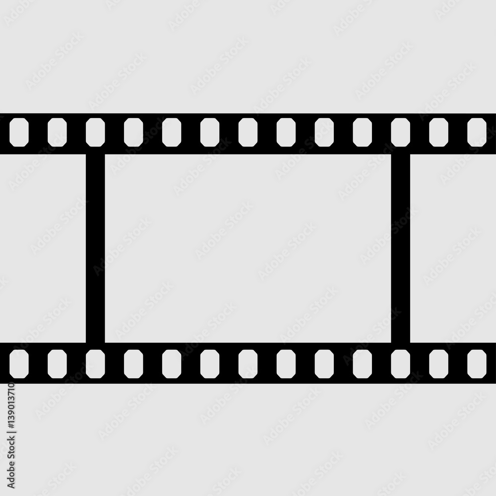 eps 10 vector vintage film strip frame isolated on gray background. 35 mm width perforated emplty editable film, add any text, image. Profesional cinematorgrafy tool. Small format photos movie film - obrazy, fototapety, plakaty 