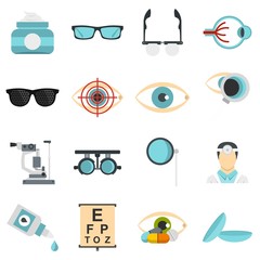 Poster - Ophthalmologist tools set flat icons