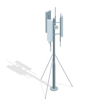Isometric Telecommunications Towers. A Mobile Phone Communication Repeater Antenna Vector Flat Illustration.