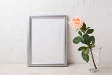 Silver Frame Mockup With Creamy Pink Rose In Glass Vase