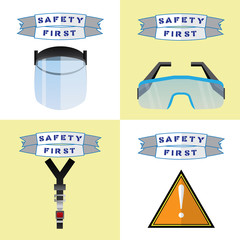 Wall Mural - safety first construction sign, health and safety warning signs, vector illustrator