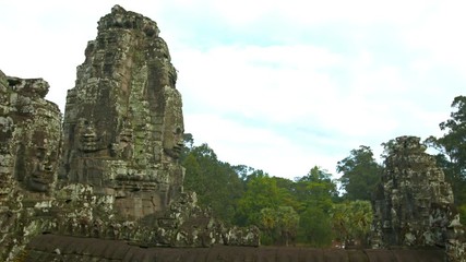 Wall Mural - Panorama of ancient Cambodian temple. Bayon temple ruins