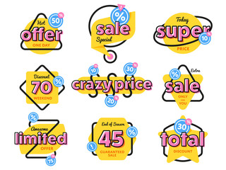 Canvas Print - Special offer sale tag discount symbol retail sticker sign price set isolated on white background, modern graphic style vector illustration. Big sale with wow offer badge set