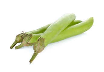 fresh green long eggplant on white background