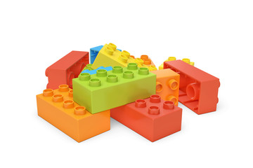 Fototapete - 3d rendering of several colorful toy bricks lying on white background.