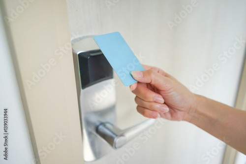 A Access Card Holding In Asian Woman Hand For Door Access