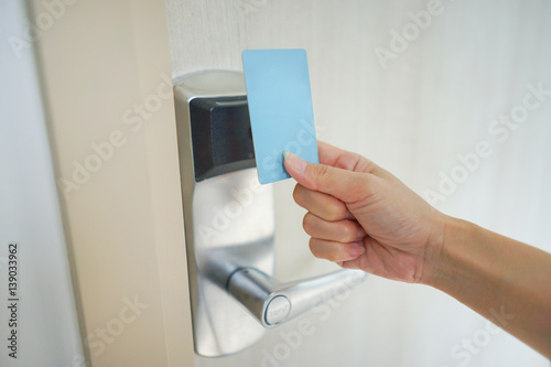 A Access Card Holding In Asian Woman Hand For Door Access Control