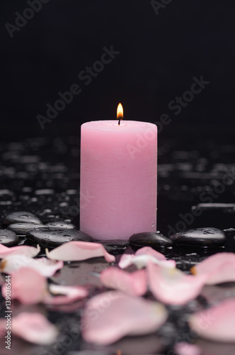 Obraz na plátně rose petals with candle and therapy stones