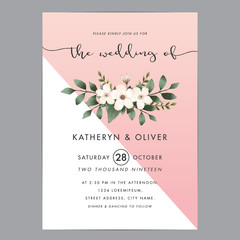 Wall Mural - Modern and clean wedding invitation card template with bouquet flower. Vector illustration.