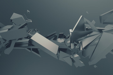 Poster - Abstract 3d rendering of cracked surface. Background with broken shape. Wall destruction. Bursting with debris. Modern cgi illustration. Design for poster, banner, placard, cover, print.