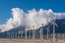 Many Wind Machines In The Desert With Cloudy Skys