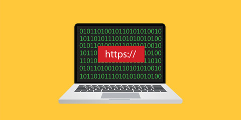 Fototapete - https illustration with laptop notebook text on screen with binary code written on display of monitor