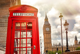 Fototapeta Londyn - Red phone box in London, United Kingdom,