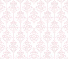 Damask Seamless Pattern Background. Pastel Pink And White. Vintage. For Wedding Design.