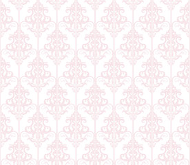 Damask seamless pattern background. Pastel pink and white. Vintage. For wedding design.