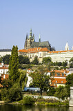 Fototapeta Miasto - Prague, hill Hradschin with Veits Cathedral, river Moldova, Czec