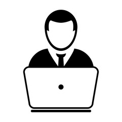 Man User Icon - With Laptop Computer Person Profile Avatar Vector illustration