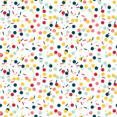 Poster - Modern Abstract Vector Confetti Background. Seamless colorful  dots, triangles and stripes pattern.