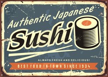 Sushi Retro Tin Sign Template For Traditional Japanese Seafood Restaurant