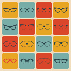 Wall Mural - Big vector set of icons of different shapes glasses in trendy flat style.