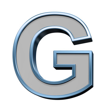One letter from gray with blue frame alphabet set, isolated on white. 3D illustration.