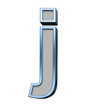 One lower case letter from gray with blue frame alphabet set, isolated on white. 3D illustration.