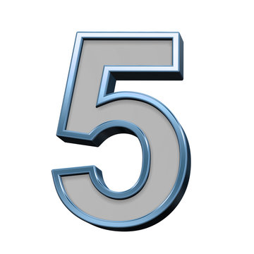 One digit from gray with blue frame alphabet set, isolated on white. 3D illustration.