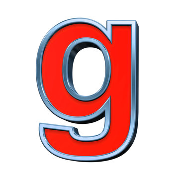 One lower case letter from red with blue frame alphabet set, isolated on white. 3D illustration.