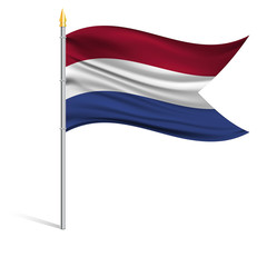 Sticker - The national flag of Netherlands on a pole. The wavy fabric. The sign and symbol of the country. Realistic vector.