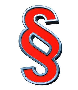 Paragraph sign from red with blue frame alphabet set, isolated on white. 3D illustration.