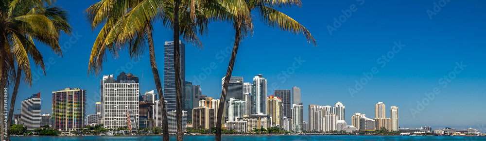 Miami daylight Skyline Panorama - obrazy, fototapety, plakaty 