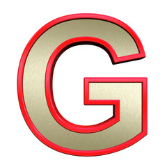 Poster - One letter from brushed gold with red frame alphabet set, isolated on white. 3D illustration.