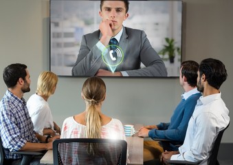 Leinwandbilder - Businessman having a video call with colleagues 