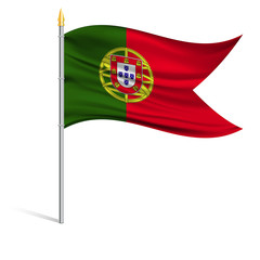 Poster - The national flag of Portugal on a pole. The wavy fabric. The sign and symbol of the country. Realistic vector.