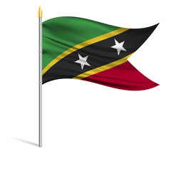 Sticker - The national flag of Saint kitts and Nevis on a pole. The wavy fabric. The sign and symbol of the country. Realistic vector.