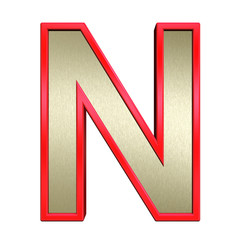 Poster - One letter from brushed gold with red frame alphabet set, isolated on white. 3D illustration.